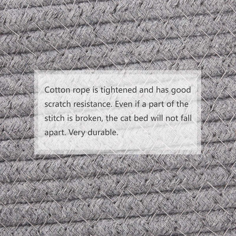 DogLemi Cat Bed Basket Nest Round Cotton Rope Woven Warm Medium,Pet Sleeping Bed House Cute Fun Scratcher Scratching Scratch Mat Pad for Puppy Small Dogs Indoor Play Eco Washable Winter Summer (Gray) - Image 4
